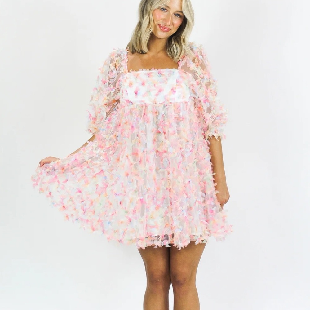 Pixie Dust Puff Dress- Multicolor Pink - image 1
